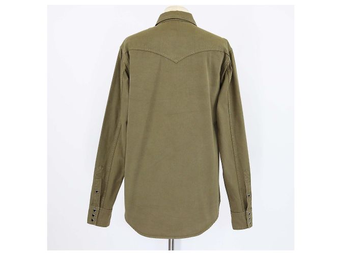 Camicia in denim verde militare a maniche lunghe Saint Laurent - vista 3