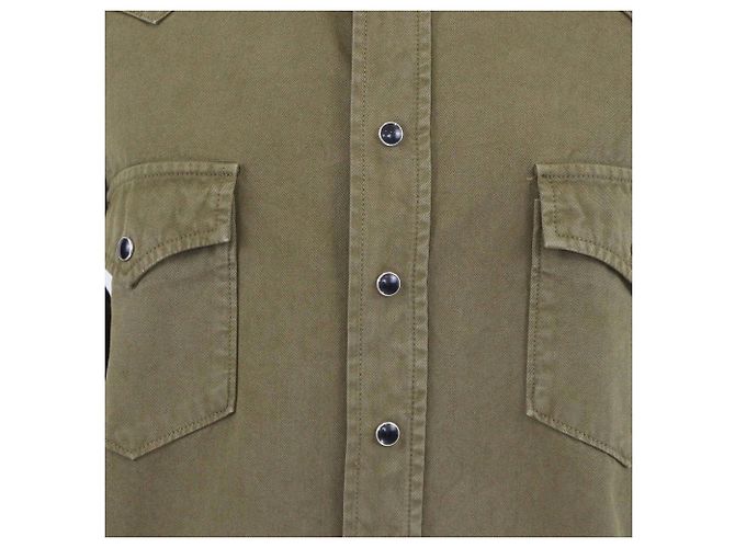 Camicia in denim verde militare a maniche lunghe Saint Laurent - vista 4