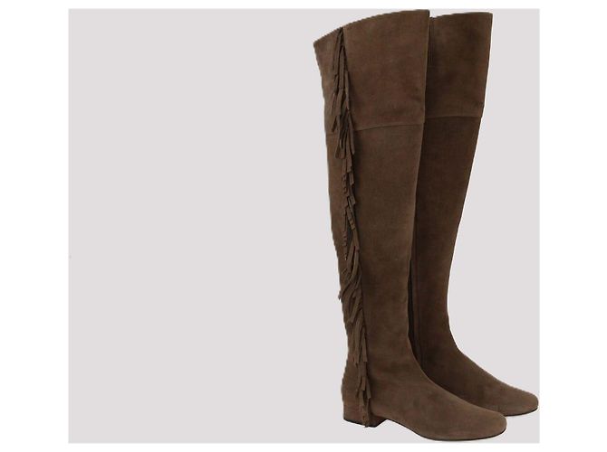 Stivali in suede marrone con frange sopra il ginocchio Saint Laurent - vista 2
