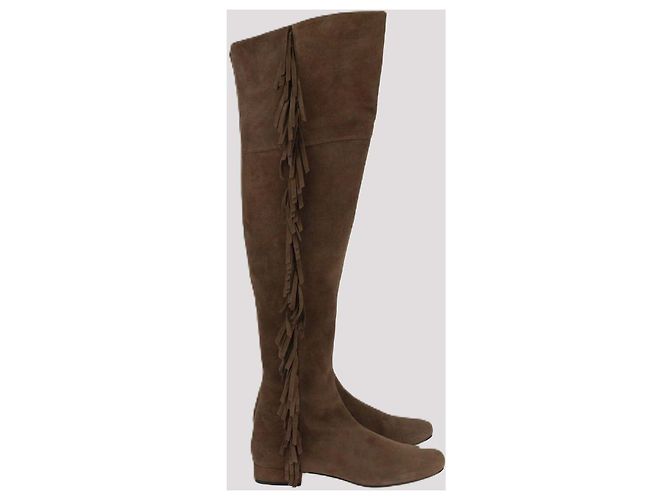 Stivali in suede marrone con frange sopra il ginocchio Saint Laurent - vista 3