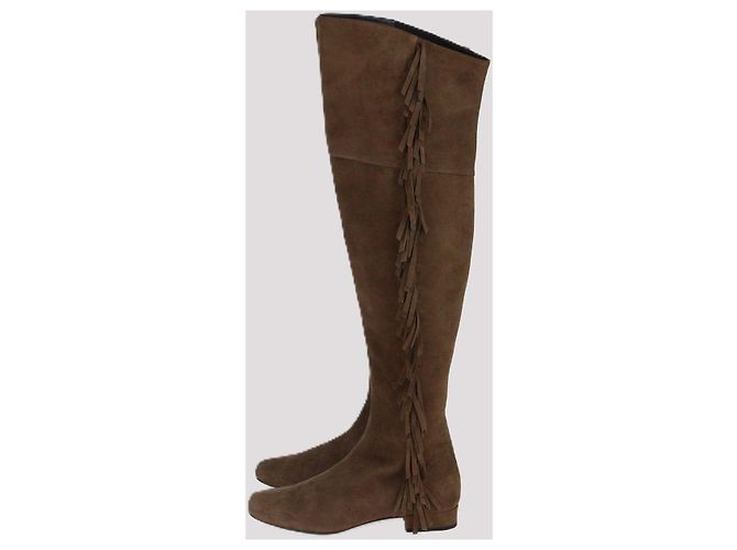 Stivali in suede marrone con frange sopra il ginocchio Saint Laurent - vista 4