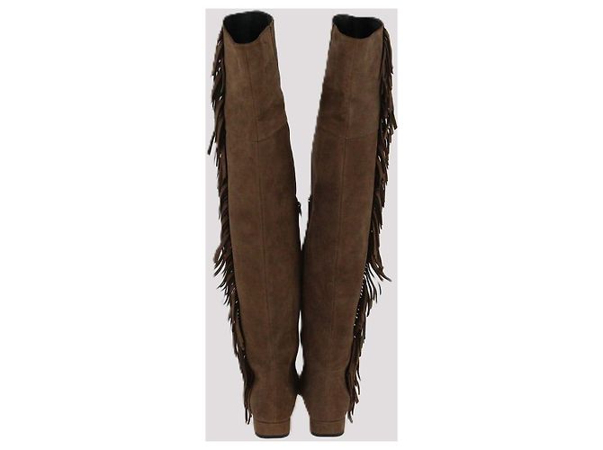 Stivali in suede marrone con frange sopra il ginocchio Saint Laurent - vista 5