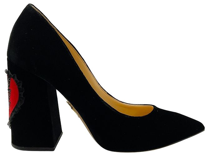 Décolleté in velluto nero Charlotte Olympia con cuore rosso - vista 2