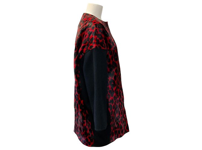 Abrigo de pelo de ternera leopardo rojo / negro de lana Longchamp Roja - vista 2