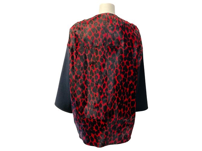 Abrigo de pelo de ternera leopardo rojo / negro de lana Longchamp Roja - vista 3