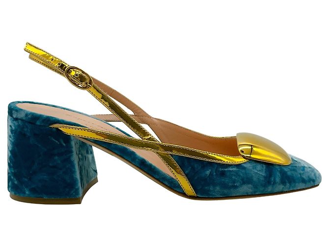 Pumps Slingback Cavalla Aqua Velvet di Rupert Sanderson con Oro - vista 2