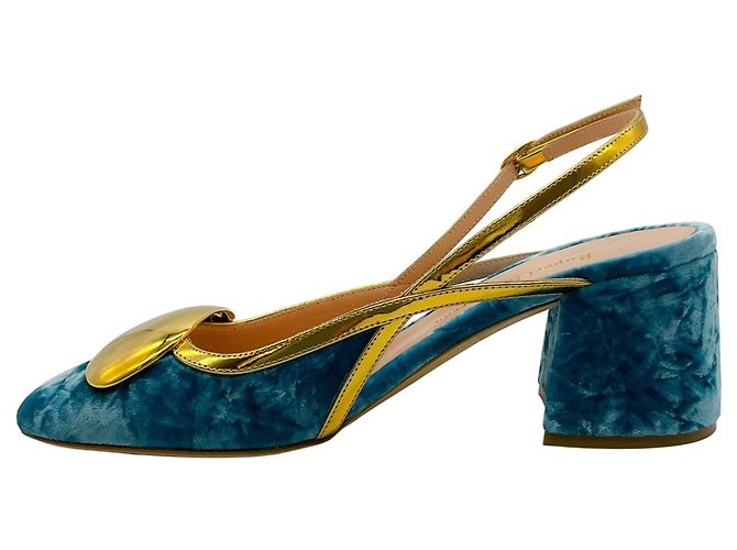 Pumps Slingback Cavalla Aqua Velvet di Rupert Sanderson con Oro - vista 3
