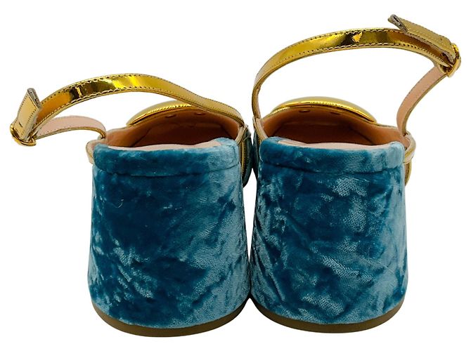 Pumps Slingback Cavalla Aqua Velvet di Rupert Sanderson con Oro - vista 5