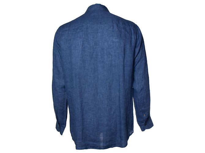 Brioni, Camicia in lino blu - vista 3