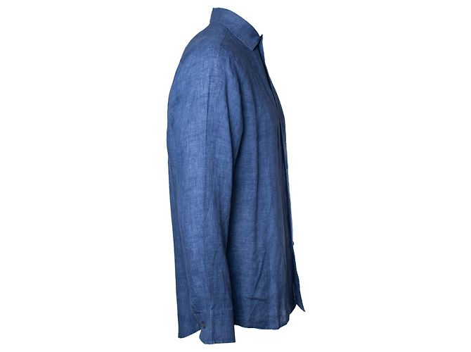 Brioni, Camicia in lino blu - vista 4