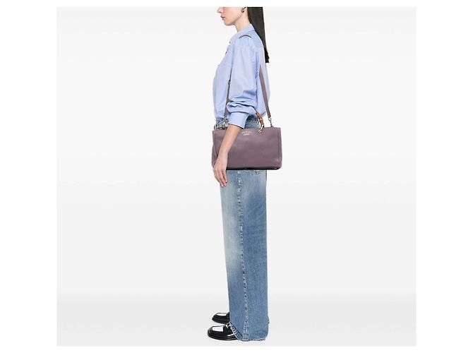 Bamboo Borsa shopper media in pelle di vitello viola con bambù Gucci Porpora - vista 11