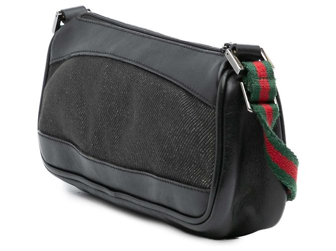Bolso de Hombro de Denim Negro Gucci con Web - vista 2