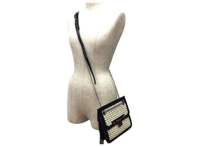 Borsa a Spalla Jimmy Choo in Pelle e Paglia Nero Beige - vista 3