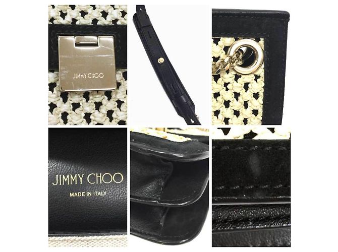 Borsa a Spalla Jimmy Choo in Pelle e Paglia Nero Beige - vista 4