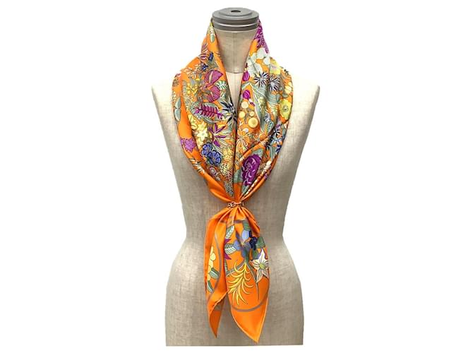 Sciarpa Hermès Carré 90 Planifleures Arancione - vista 2