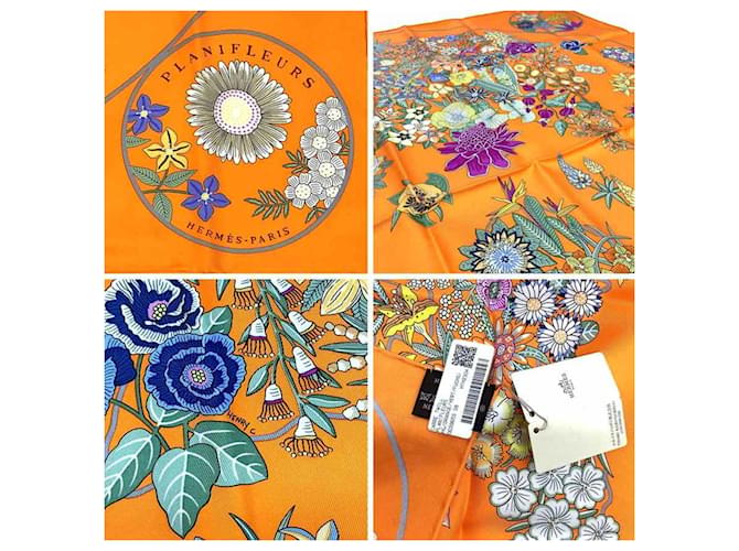 Sciarpa Hermès Carré 90 Planifleures Arancione - vista 3