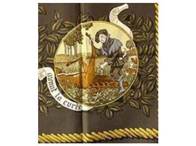 Foulard Hermès in seta Termes de Veneries Oro Avorio Marrone D'oro Bianco sporco Marrone scuro - vista 2