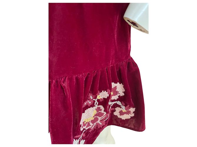 Falda de Terciopelo Burdeos con Flores Bordadas – Pinko - vista 2