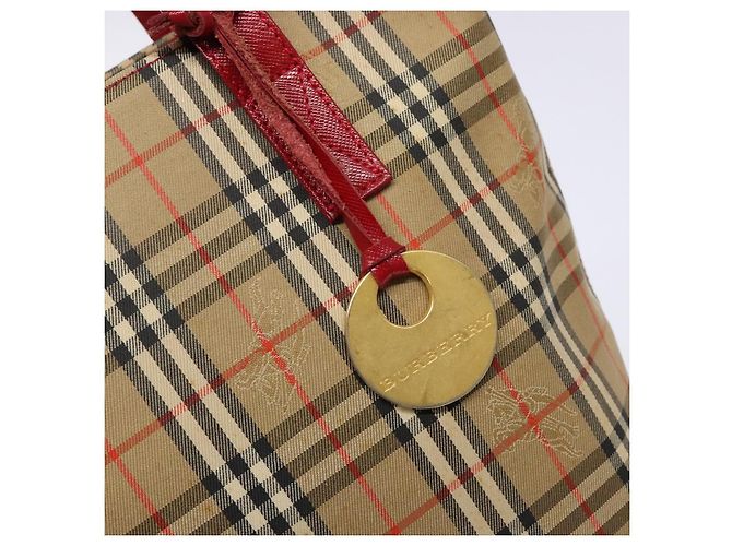 Borsa Tote Nova Check Burberry Canvas Beige Oro Auth 142111 D'oro - vista 10