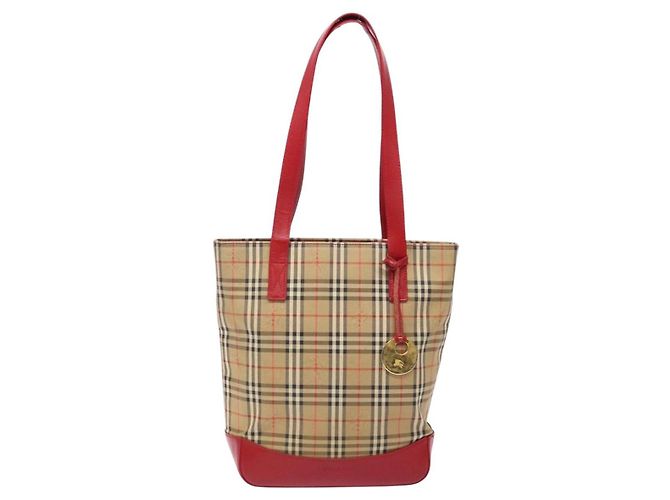 Borsa Tote Nova Check Burberry Canvas Beige Oro Auth 142111 D'oro - vista 13