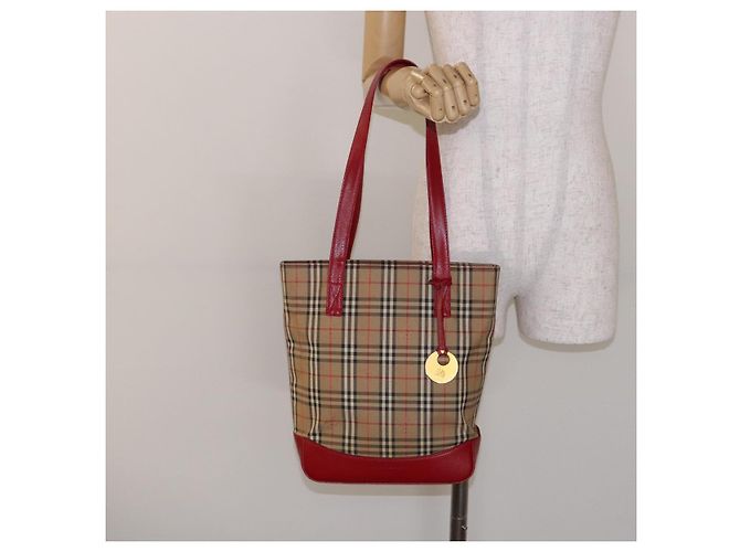 Borsa Tote Nova Check Burberry Canvas Beige Oro Auth 142111 D'oro - vista 20