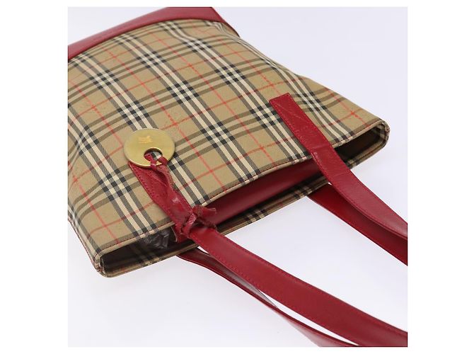 Borsa Tote Nova Check Burberry Canvas Beige Oro Auth 142111 D'oro - vista 6