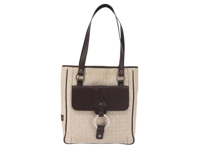 Bulgari Borsa Tote BVLGARI Logo Mania Canvas Beige Argento Auth BA5834 - vista 13