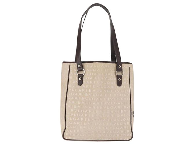 Bulgari Borsa Tote BVLGARI Logo Mania Canvas Beige Argento Auth BA5834 - vista 2