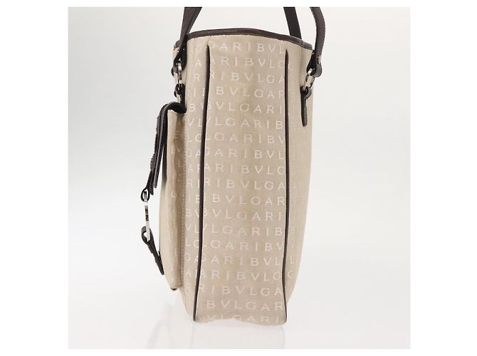 Bulgari Borsa Tote BVLGARI Logo Mania Canvas Beige Argento Auth BA5834 - vista 3