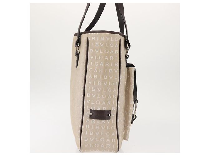 Bulgari Borsa Tote BVLGARI Logo Mania Canvas Beige Argento Auth BA5834 - vista 4