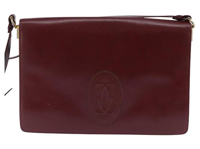 CARTIER Borsa a Spalla Must Line Pelle Bordeaux Oro Auth bs29536 D'oro Bordò - vista 13