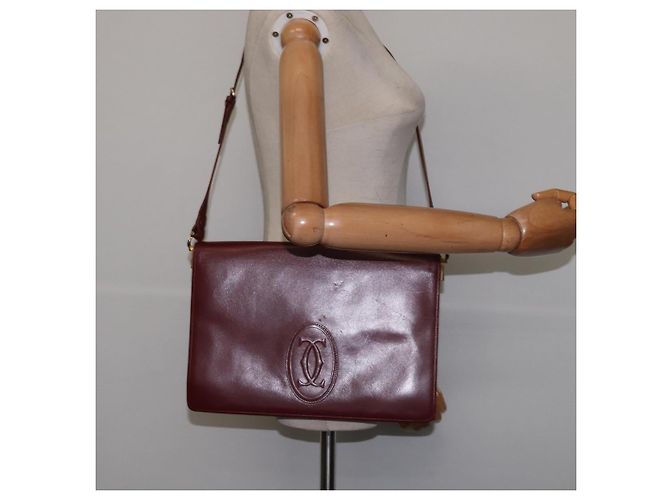 CARTIER Borsa a Spalla Must Line Pelle Bordeaux Oro Auth bs29536 D'oro Bordò - vista 21