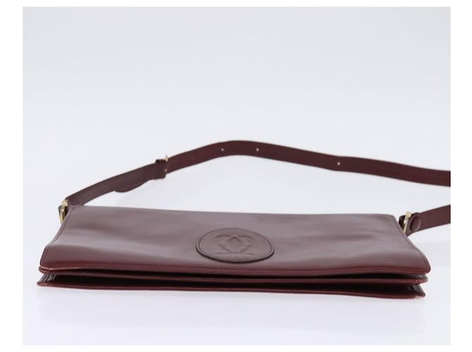 CARTIER Borsa a Spalla Must Line Pelle Bordeaux Oro Auth bs29536 D'oro Bordò - vista 5