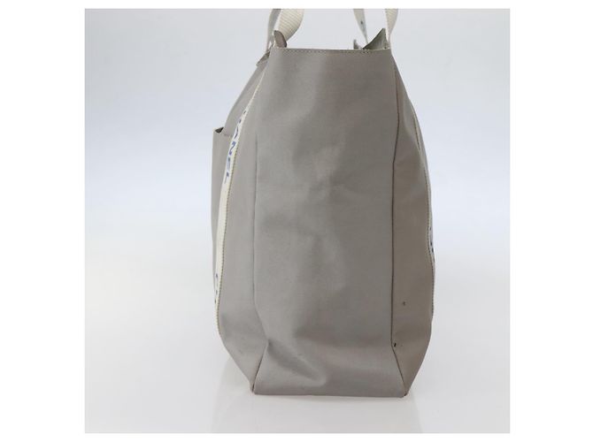Chanel Borsa Tote in Nylon Grigio Argento CC Auth bs29478 Marrone - vista 4