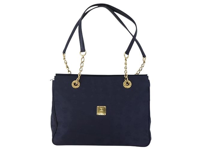 MCM Vicetos Logogram Tote Bag aus Canvas Navy Gold Auth BA5744 Golden Marineblau - Ansicht 13