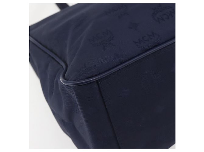MCM Vicetos Logogram Tote Bag aus Canvas Navy Gold Auth BA5744 Golden Marineblau - Ansicht 14