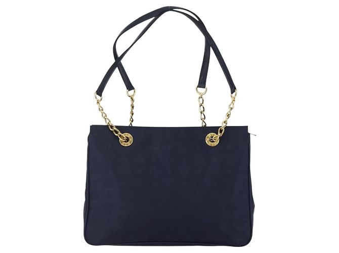 MCM Vicetos Logogram Tote Bag aus Canvas Navy Gold Auth BA5744 Golden Marineblau - Ansicht 2