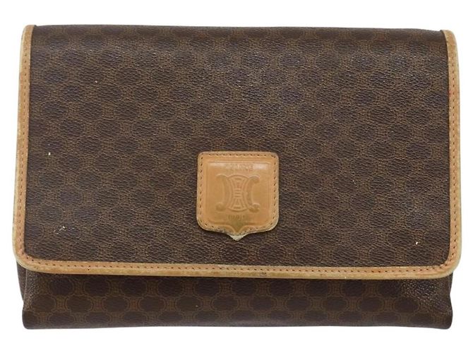 Céline Borsa a Spalla in Tela Macadam CELINE in Pelle PVC Marrone Oro Auth ep10882 D'oro - vista 13