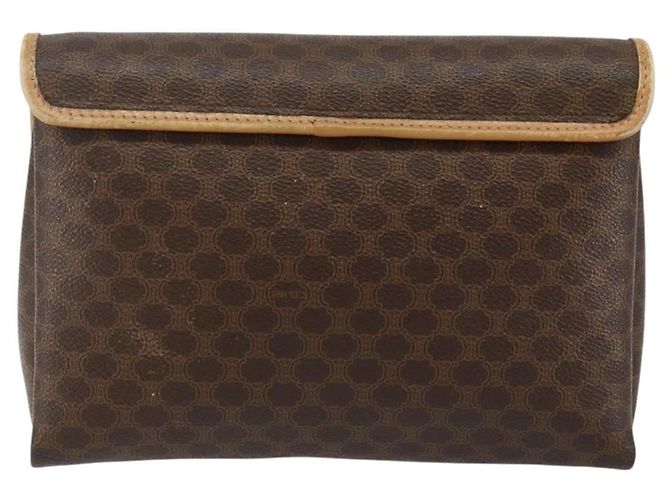 Céline Borsa a Spalla in Tela Macadam CELINE in Pelle PVC Marrone Oro Auth ep10882 D'oro - vista 2