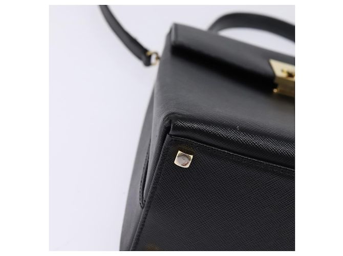 Borsa a mano in pelle Gancini Salvatore Ferragamo 2 in 1 Nero Oro Auth BA5941 - vista 10