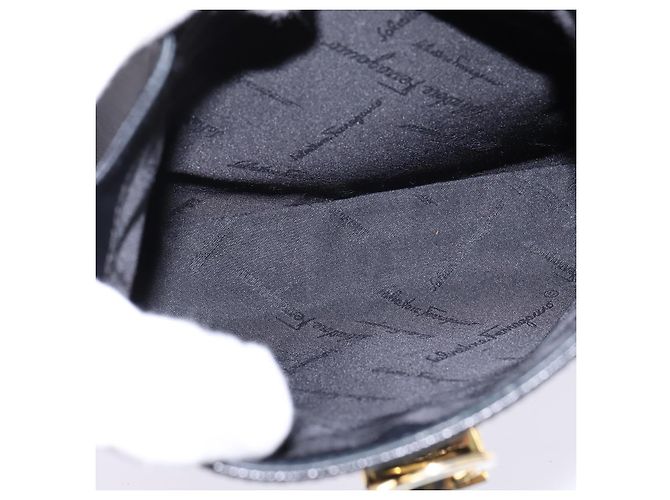 Borsa a mano in pelle Gancini Salvatore Ferragamo 2 in 1 Nero Oro Auth BA5941 - vista 11