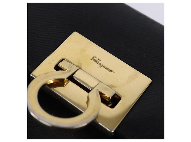 Borsa a mano in pelle Gancini Salvatore Ferragamo 2 in 1 Nero Oro Auth BA5941 - vista 18