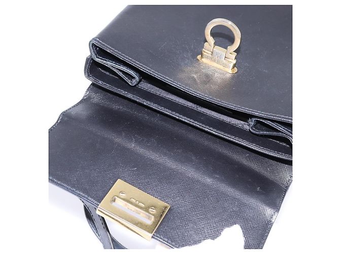 Borsa a mano in pelle Gancini Salvatore Ferragamo 2 in 1 Nero Oro Auth BA5941 - vista 19