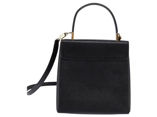 Borsa a mano in pelle Gancini Salvatore Ferragamo 2 in 1 Nero Oro Auth BA5941 - vista 2