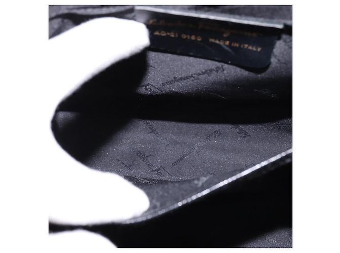 Borsa a mano in pelle Gancini Salvatore Ferragamo 2 in 1 Nero Oro Auth BA5941 - vista 22