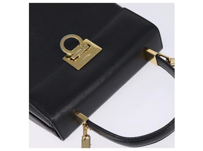 Borsa a mano in pelle Gancini Salvatore Ferragamo 2 in 1 Nero Oro Auth BA5941 - vista 6