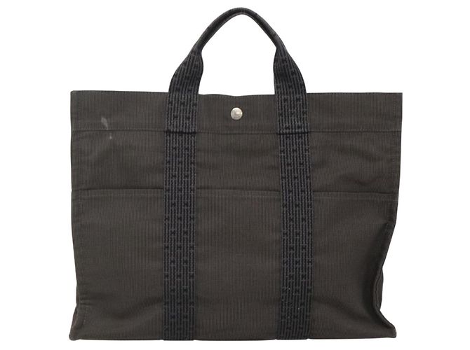 Hermès HERMES Handtasche Her Line MM Canvas Grau Silber Auth 141514 Braun - Ansicht 13