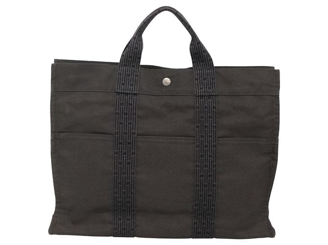 Hermès HERMES Handtasche Her Line MM Canvas Grau Silber Auth 141514 Braun - Ansicht 2