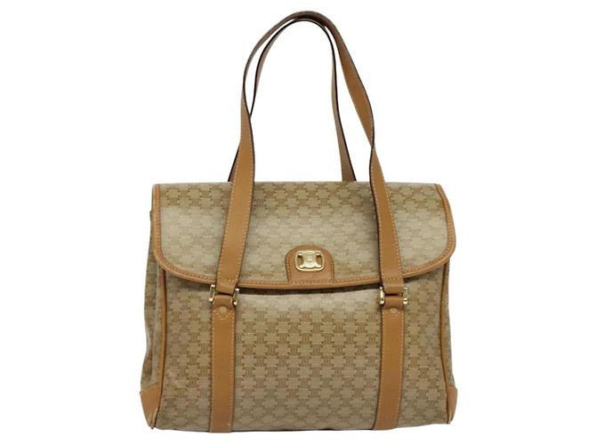 Céline Bolsa de mão em lona Macadam CELINE PVC Bege Ouro Auth 141071 Dourado - vista 13