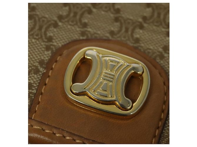 Céline Bolsa de mão em lona Macadam CELINE PVC Bege Ouro Auth 141071 Dourado - vista 18